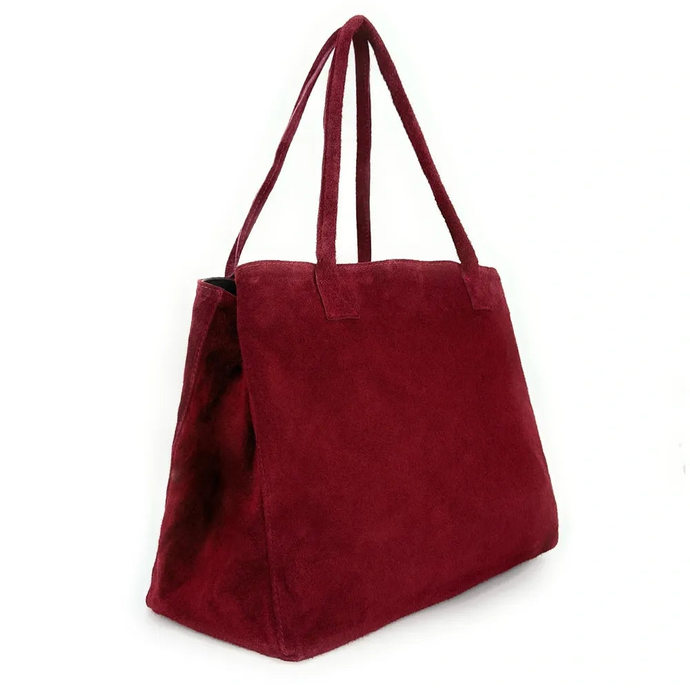 Sac cabas en croûte de cuir SASHA Rouge bordeaux