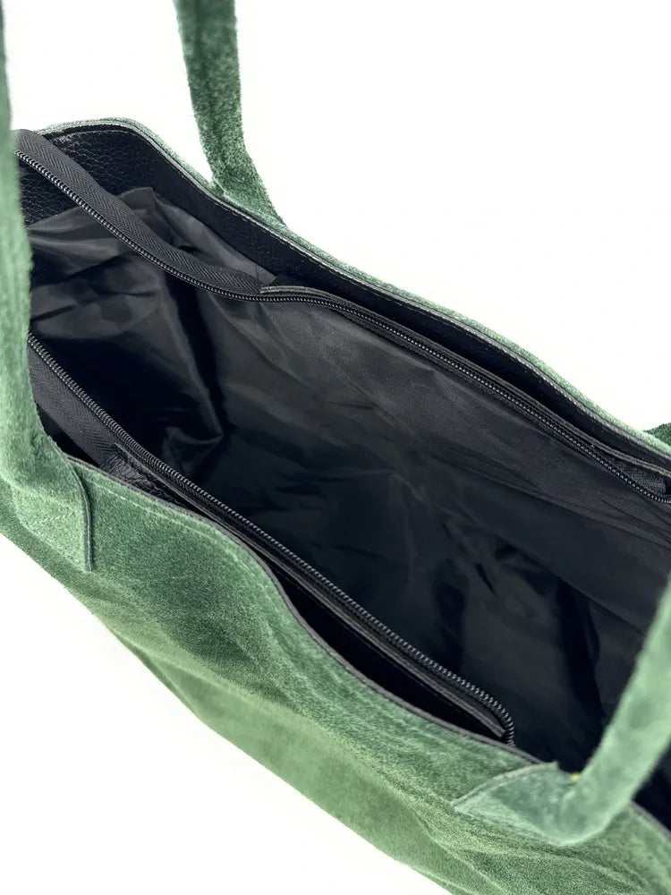 Sac cabas en croûte de cuir SASHA Vert forêt