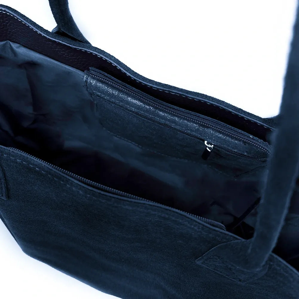 Sac cabas en croûte de cuir SASHA Bleu marine