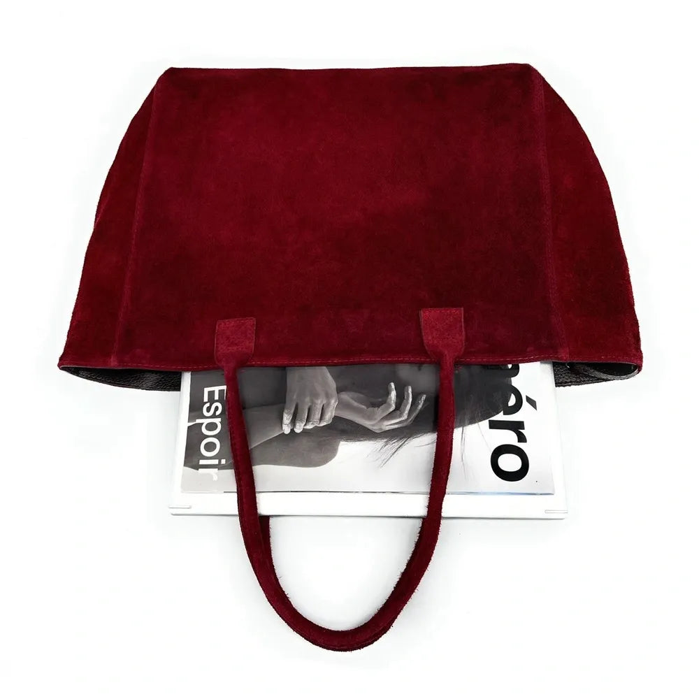 Sac cabas en croûte de cuir SASHA Rouge bordeaux
