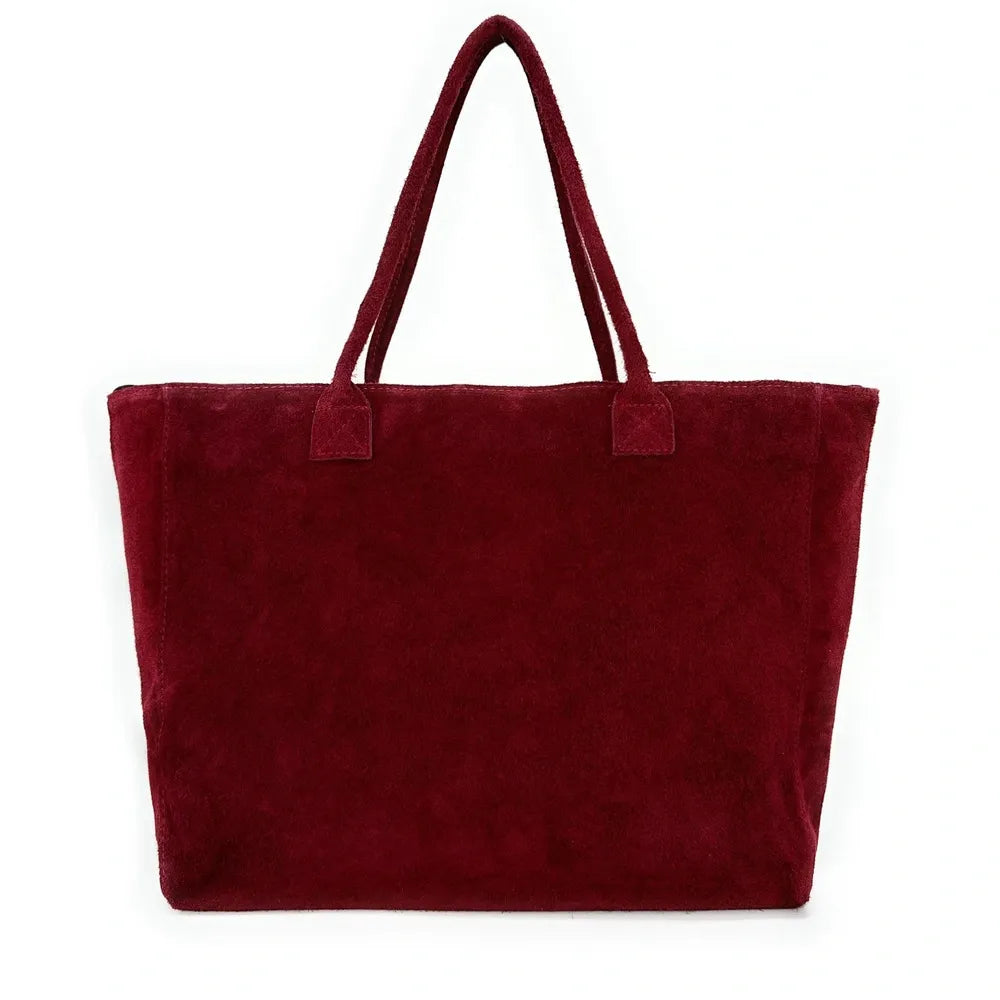 Sac cabas en croûte de cuir SASHA Rouge bordeaux
