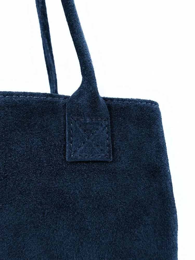 Sac cabas en croûte de cuir SASHA Bleu marine