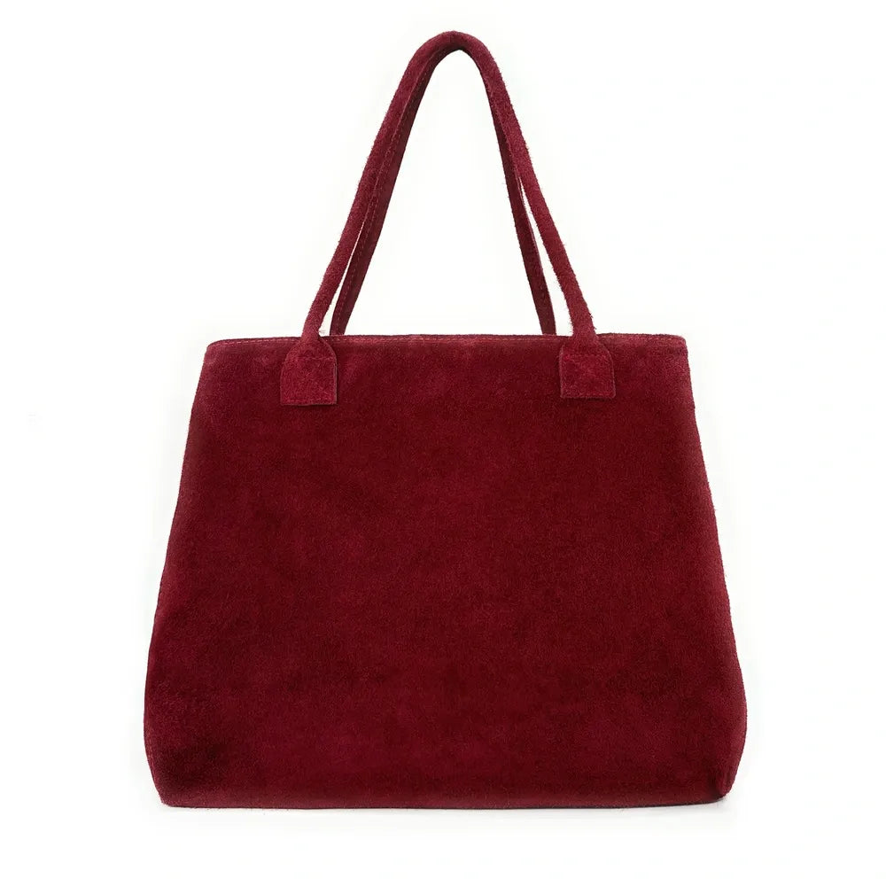 Sac cabas en croûte de cuir SASHA Rouge bordeaux