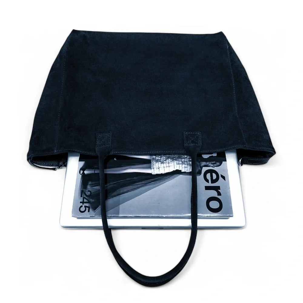 Sac cabas en croûte de cuir SASHA Bleu marine