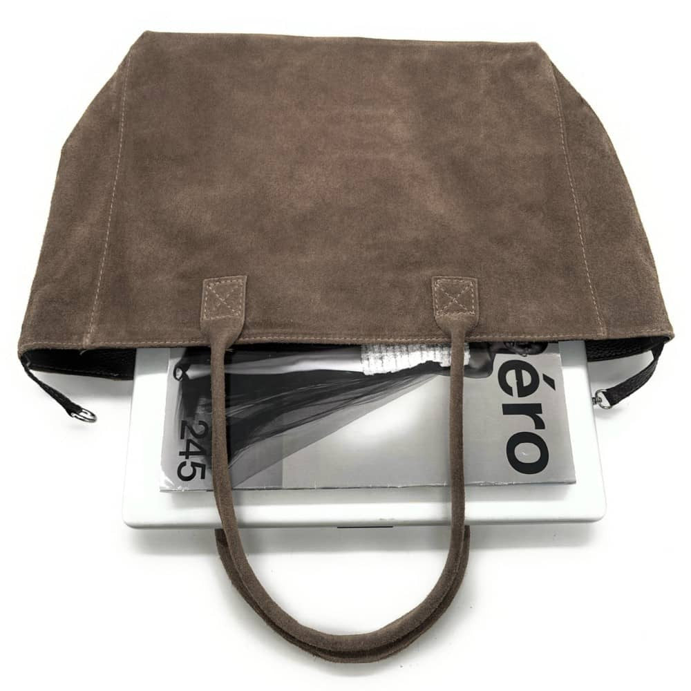 Sac cabas en croûte de cuir SASHA Taupe foncé