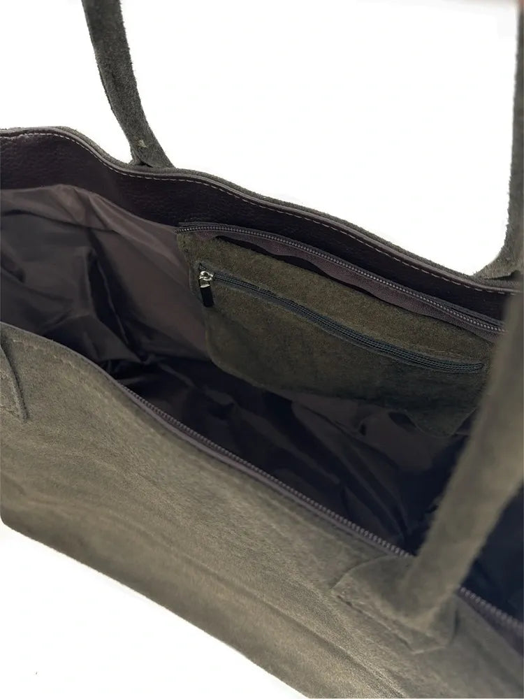 Sac cabas en croûte de cuir SASHA Kaki