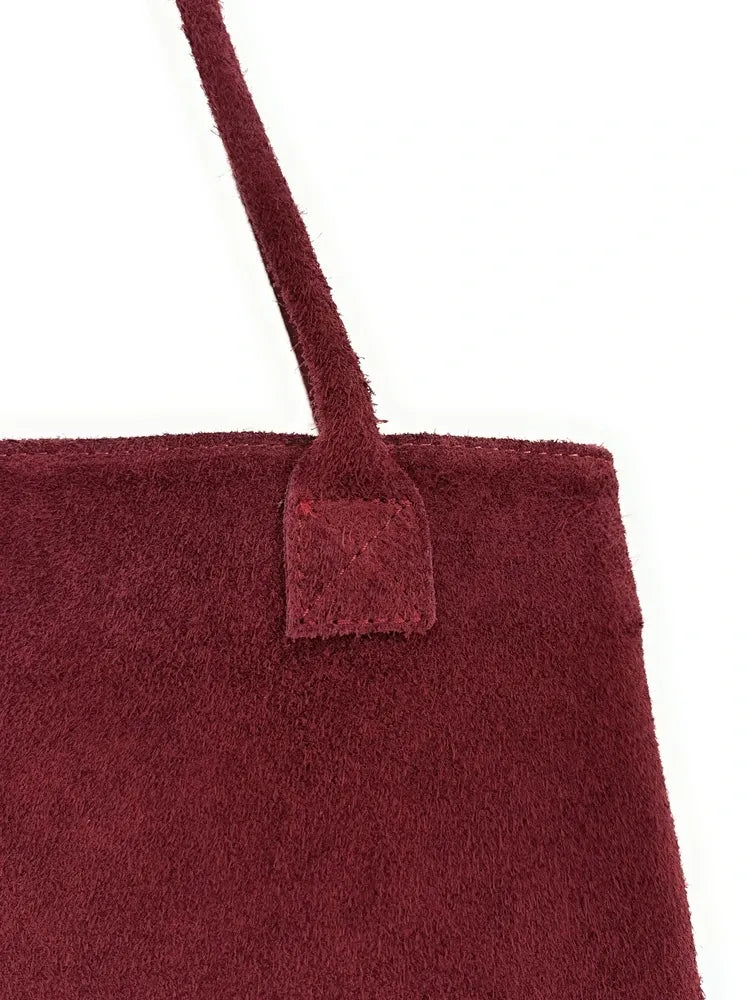 Sac cabas en croûte de cuir SASHA Rouge bordeaux