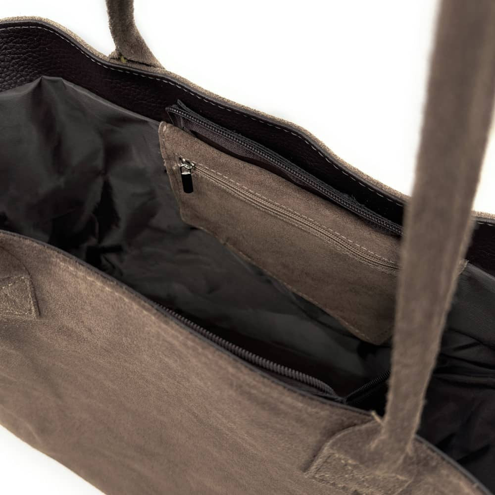 Sac cabas en croûte de cuir SASHA Taupe foncé