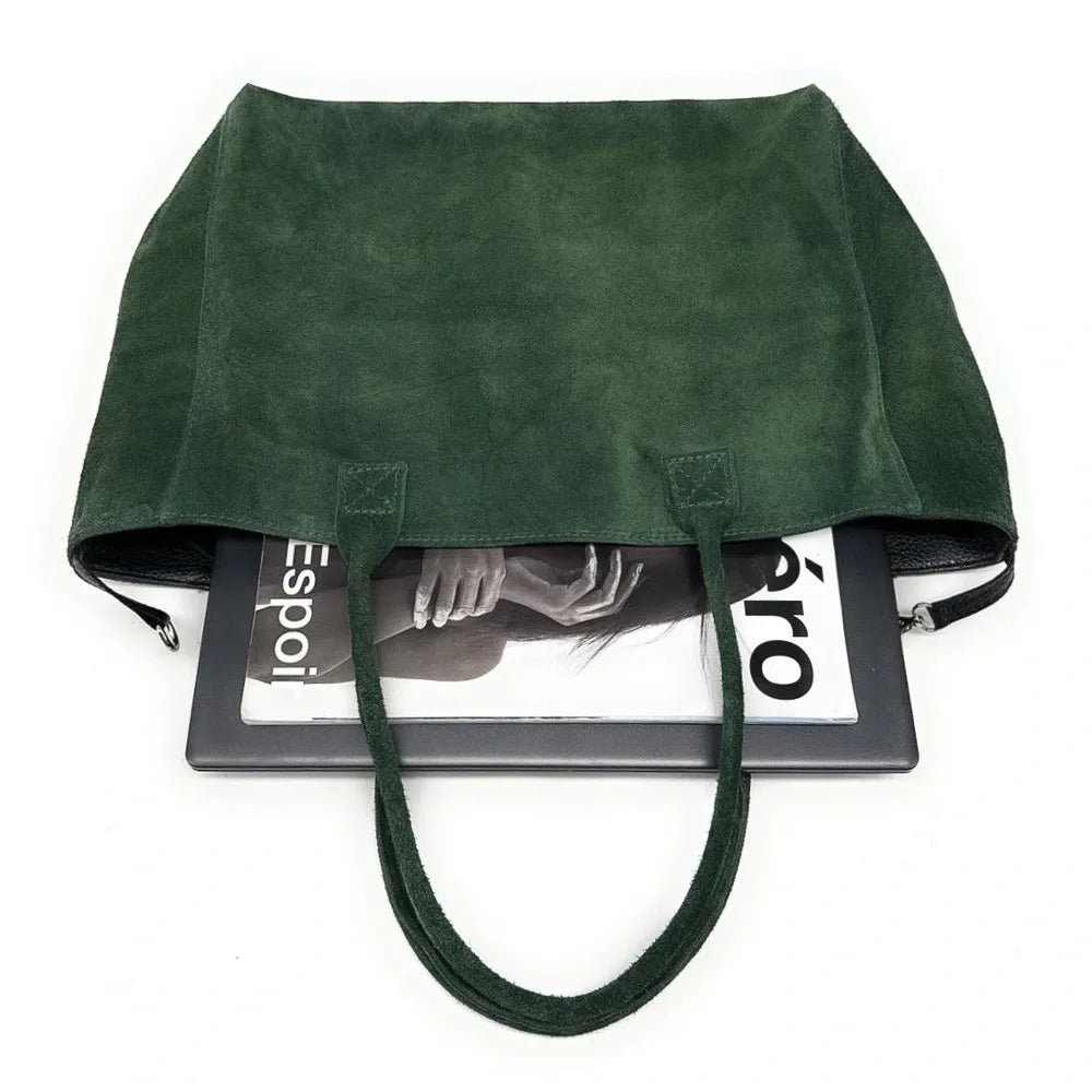 Sac cabas en croûte de cuir SASHA Vert forêt