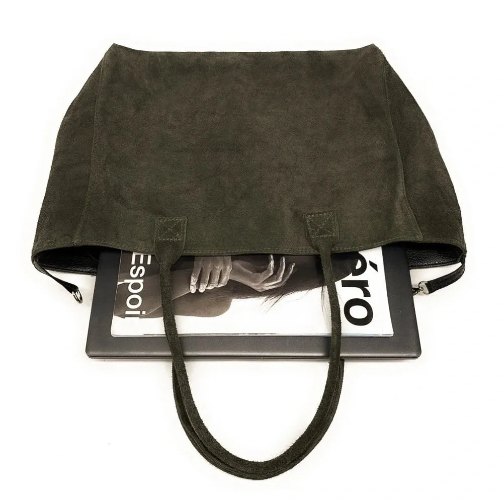 Sac cabas en croûte de cuir SASHA Kaki