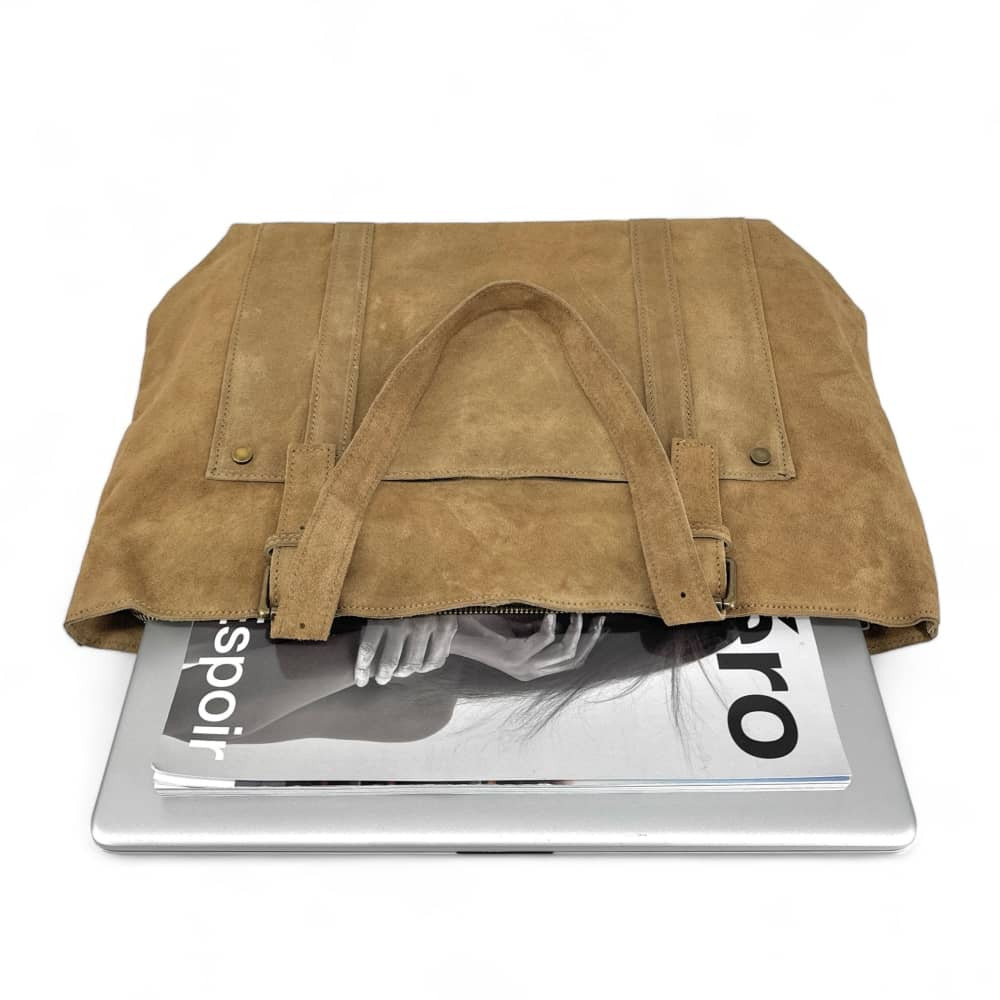 Sac cabas en croûte de cuir TOKYO Taupe clair