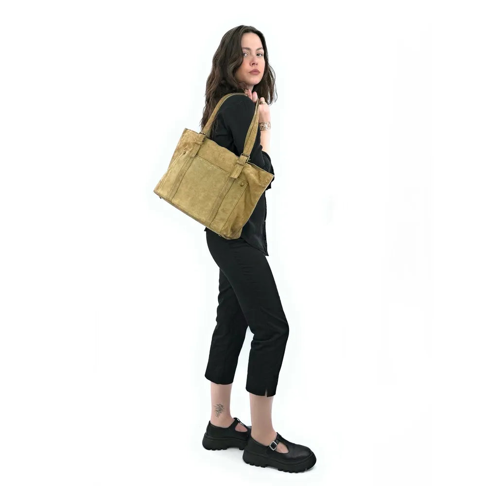 Sac cabas en croûte de cuir TOKYO Taupe clair
