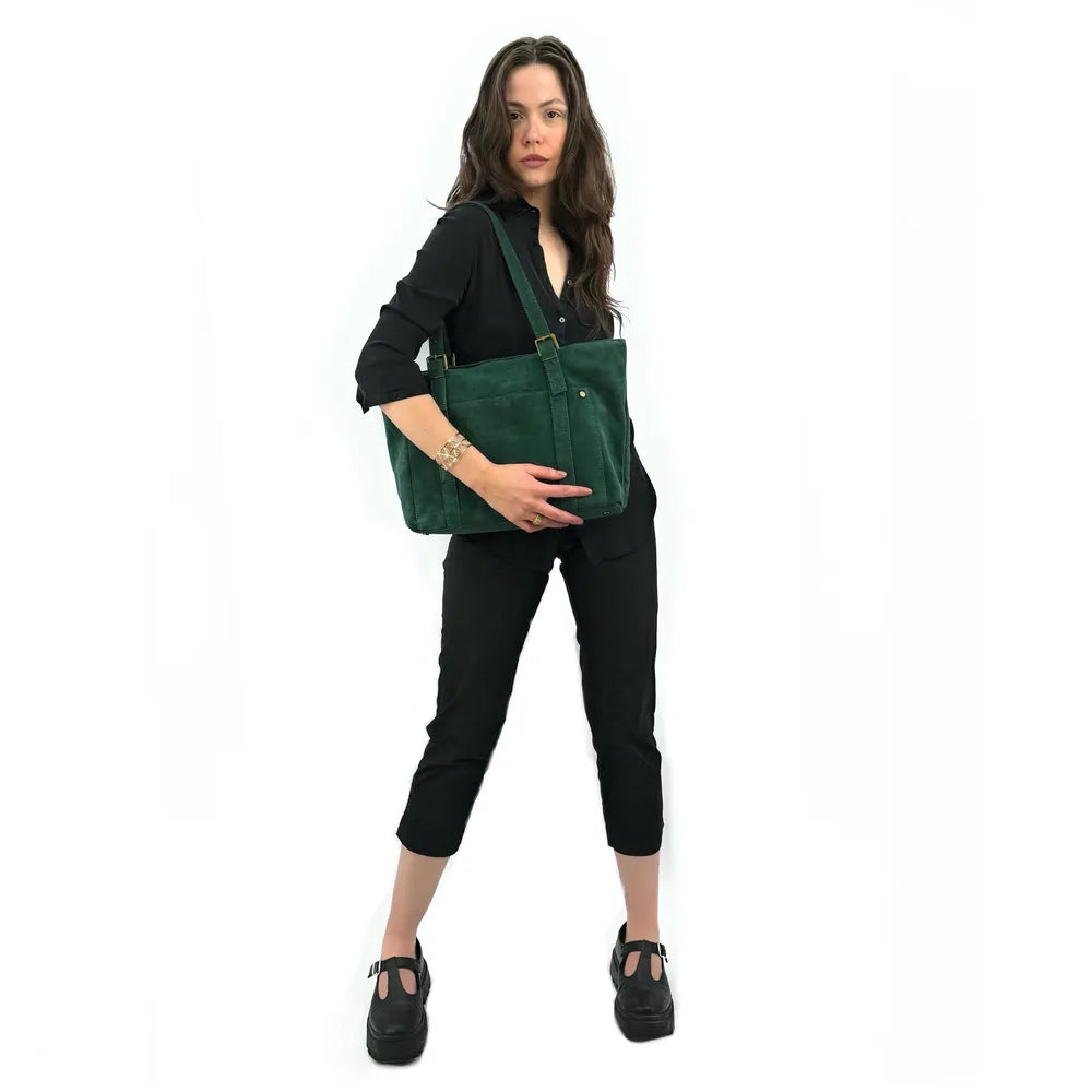 Sac cabas en croûte de cuir TOKYO Vert forêt