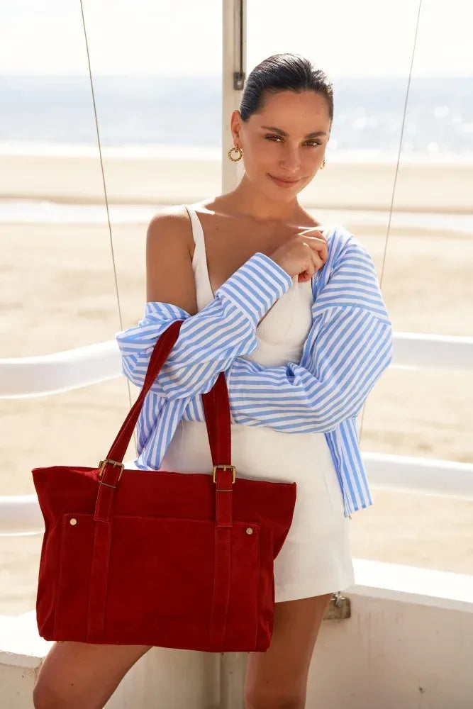 Sac cabas en croûte de cuir TOKYO Rouge garance