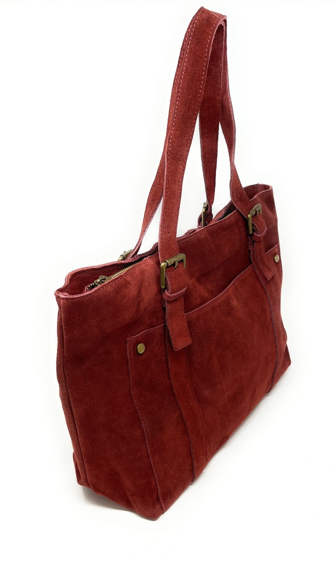 Sac cabas en croûte de cuir TOKYO Rouge foncé