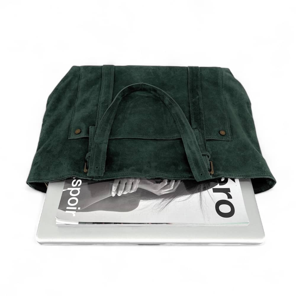 Sac cabas en croûte de cuir TOKYO Vert forêt