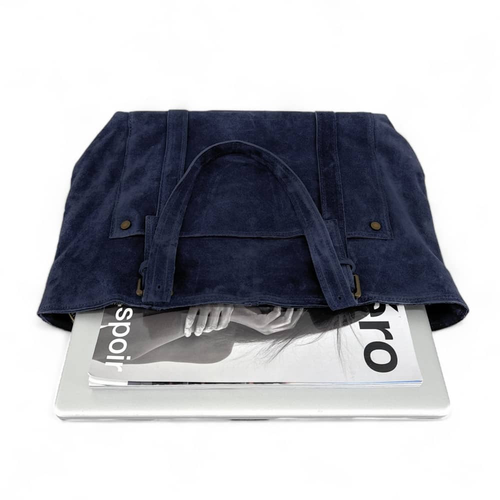 Sac cabas en croûte de cuir TOKYO Bleu marine