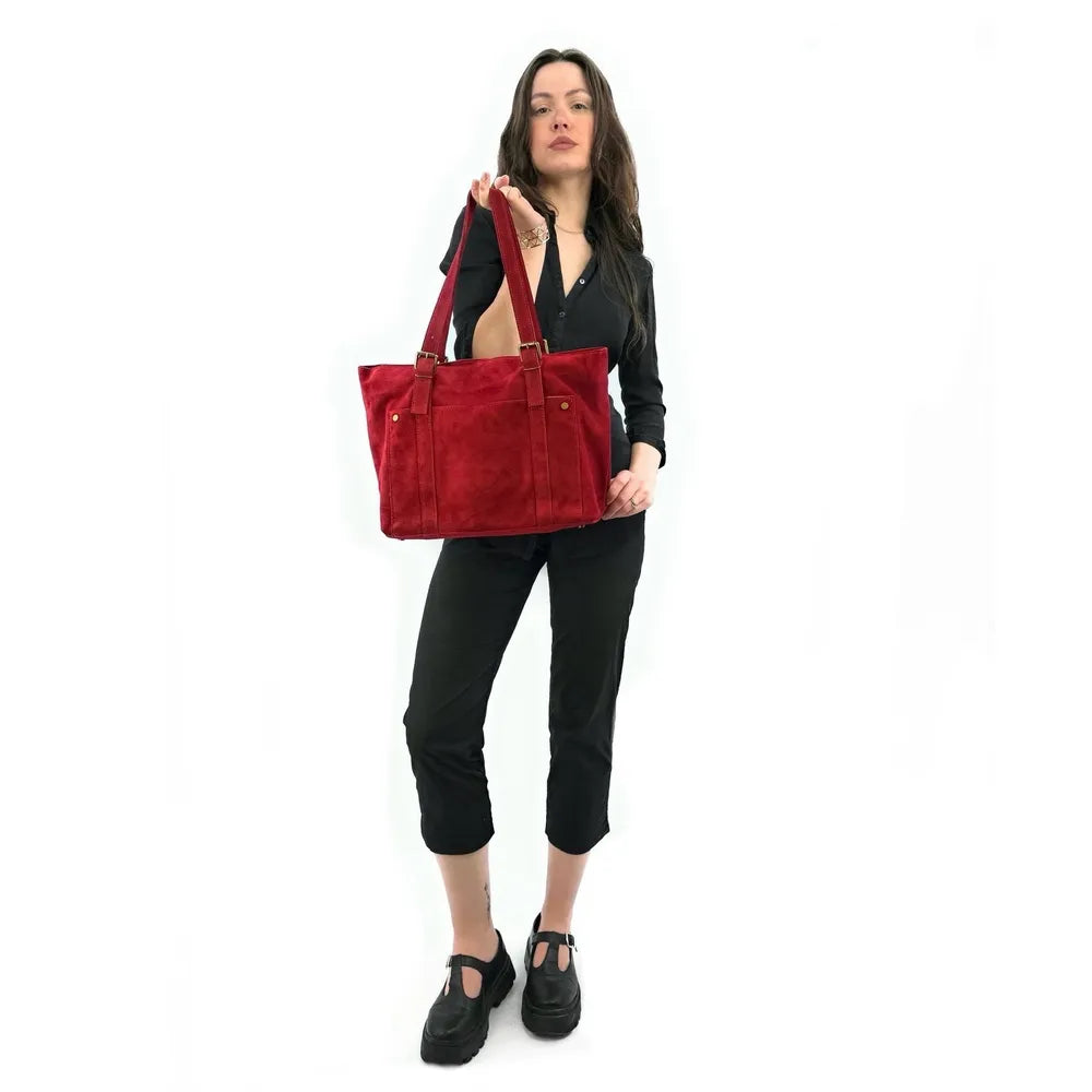 Sac cabas en croûte de cuir TOKYO Rouge garance
