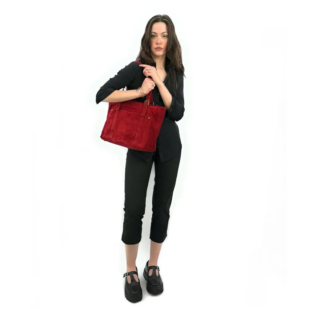 Sac cabas en croûte de cuir TOKYO Rouge garance