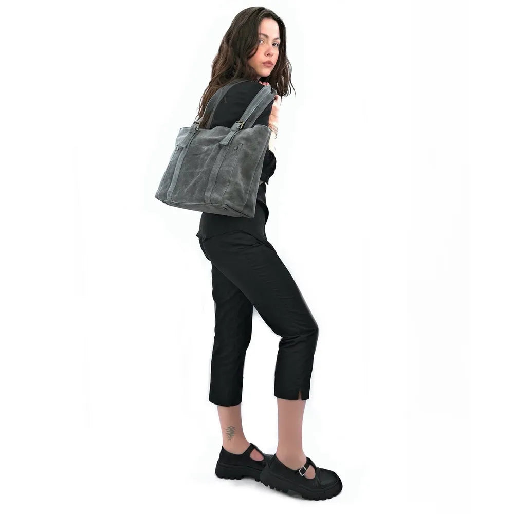 Sac cabas en croûte de cuir TOKYO Gris pigeon