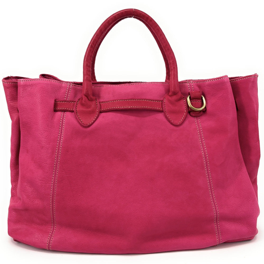 Grand sac cabas en cuir souple tannage végétal DEMETER Rose fuchsia