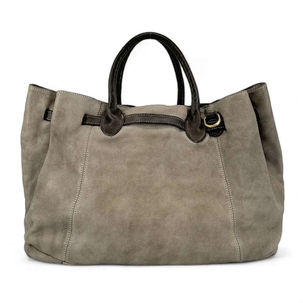 Grand sac cabas en cuir souple tannage végétal DEMETER Gris taupe clair
