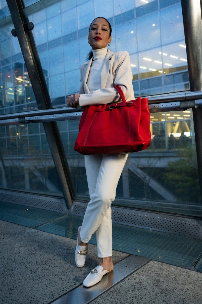 Grand sac cabas en cuir souple tannage végétal DEMETER Rouge garance