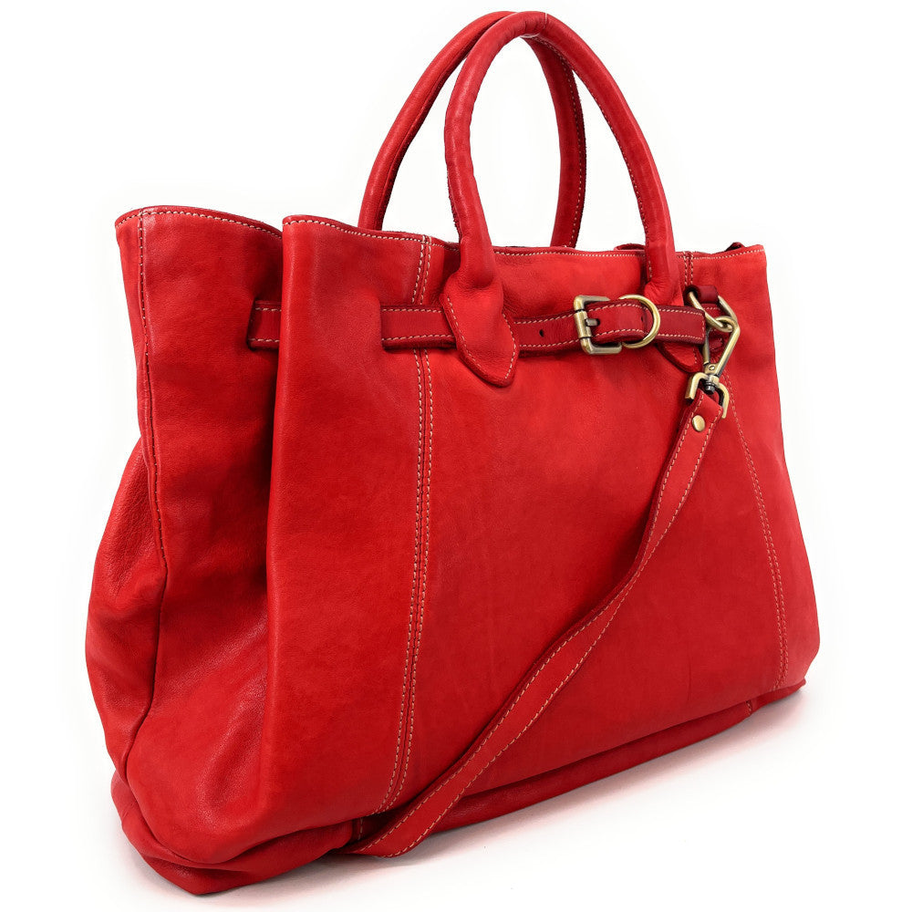 Grand sac cabas en cuir souple tannage végétal DEMETER Rouge garance