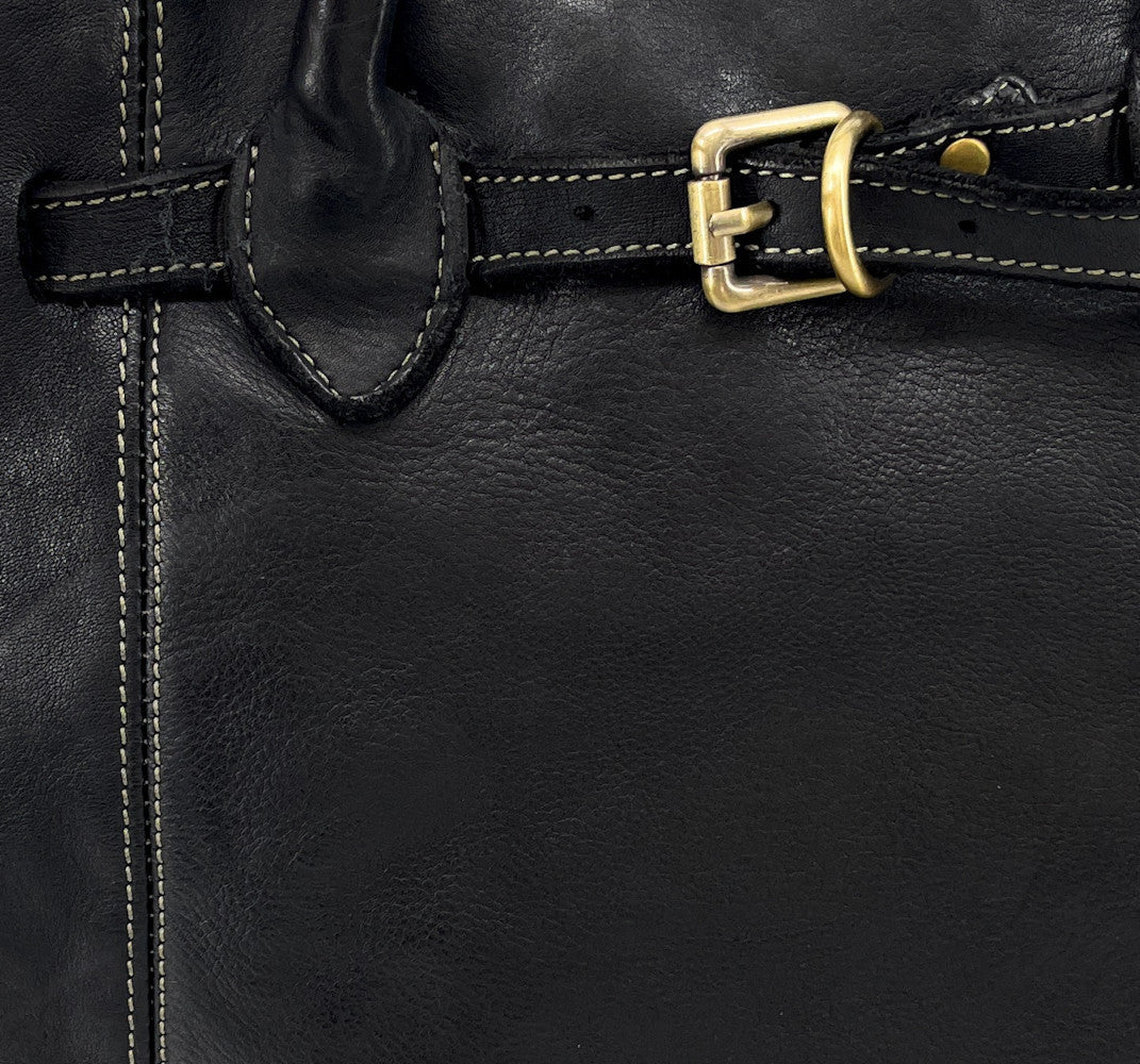 Grand sac cabas en cuir souple tannage végétal DEMETER Noir
