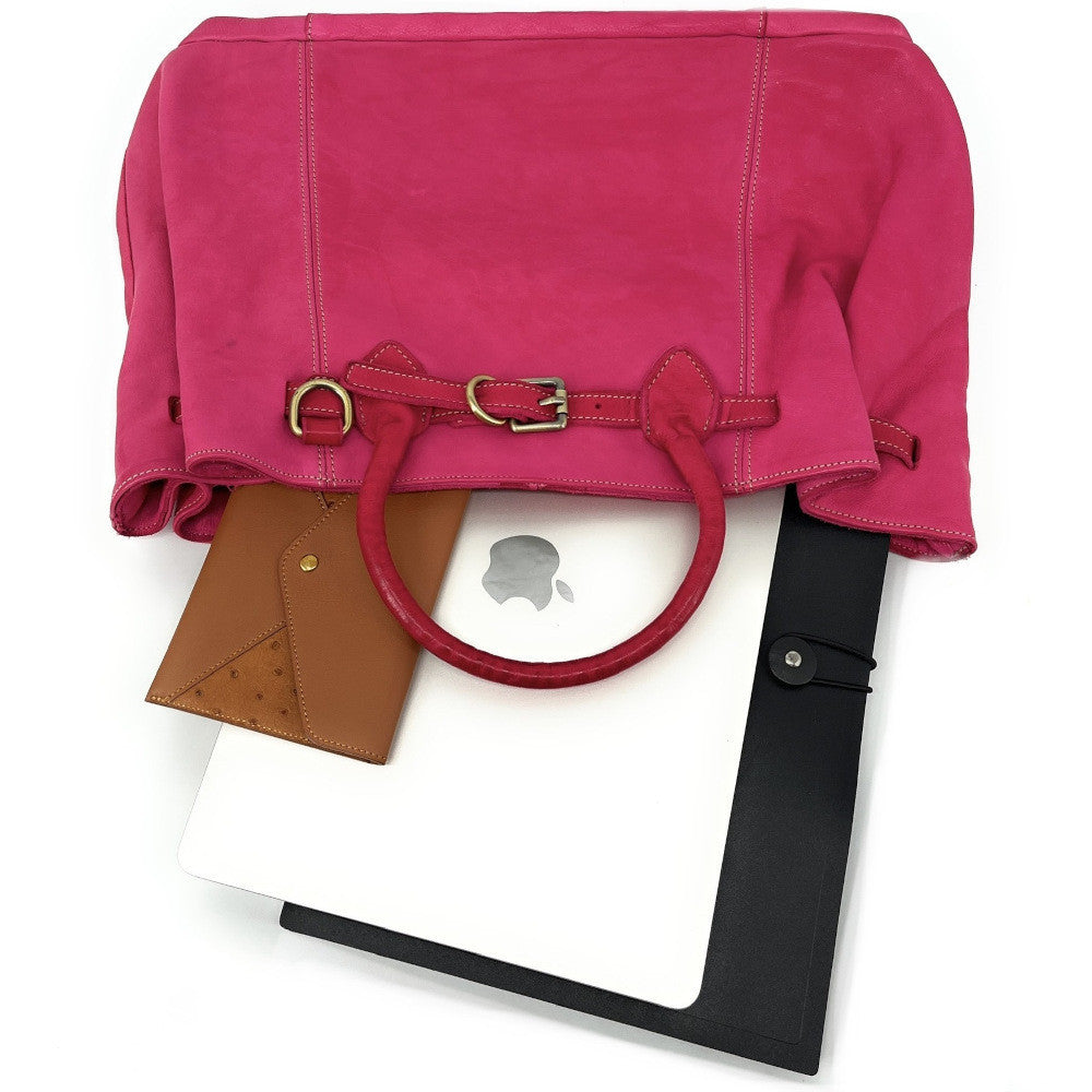 Grand sac cabas en cuir souple tannage végétal DEMETER Rose fuchsia