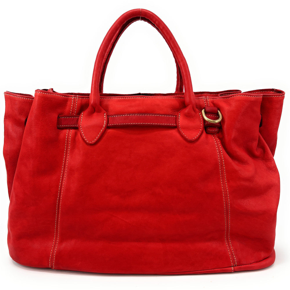 Grand sac cabas en cuir souple tannage végétal DEMETER Rouge garance