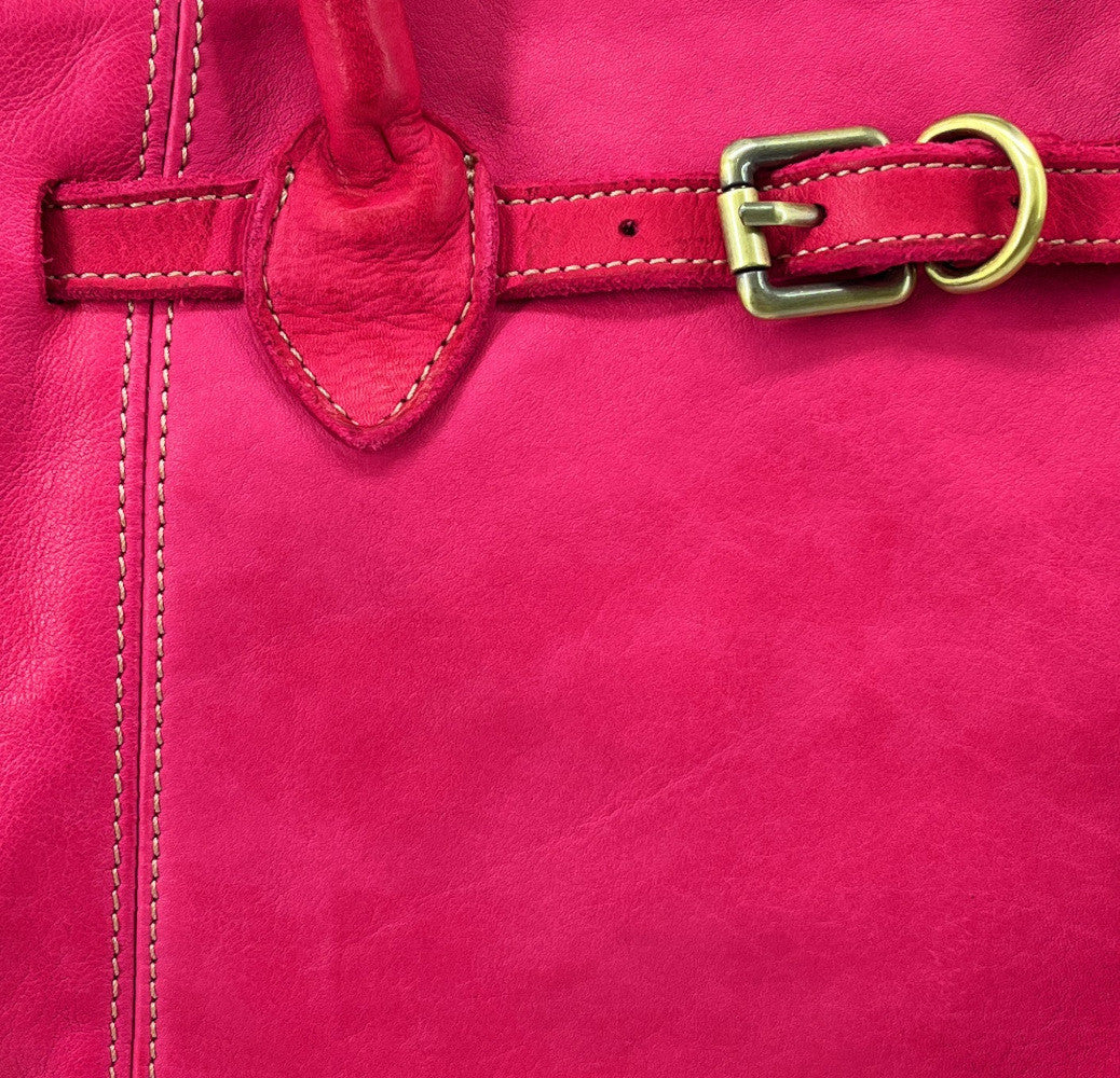 Grand sac cabas en cuir souple tannage végétal DEMETER Rose fuchsia