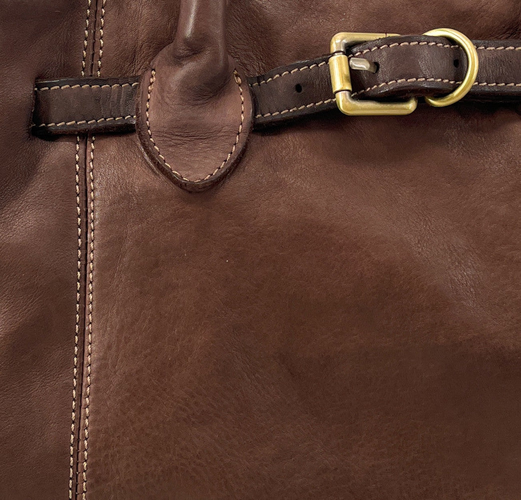 Grand sac cabas en cuir souple tannage végétal DEMETER Chocolat