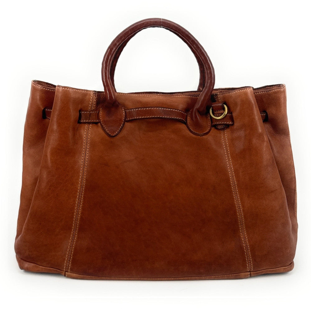 Grand sac cabas en cuir souple tannage végétal DEMETER Camel foncé