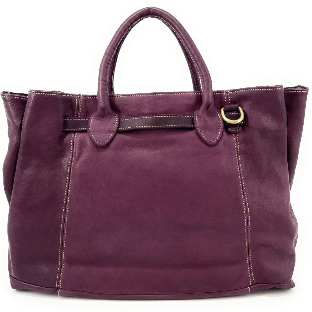 Grand sac cabas en cuir souple tannage végétal DEMETER Prune