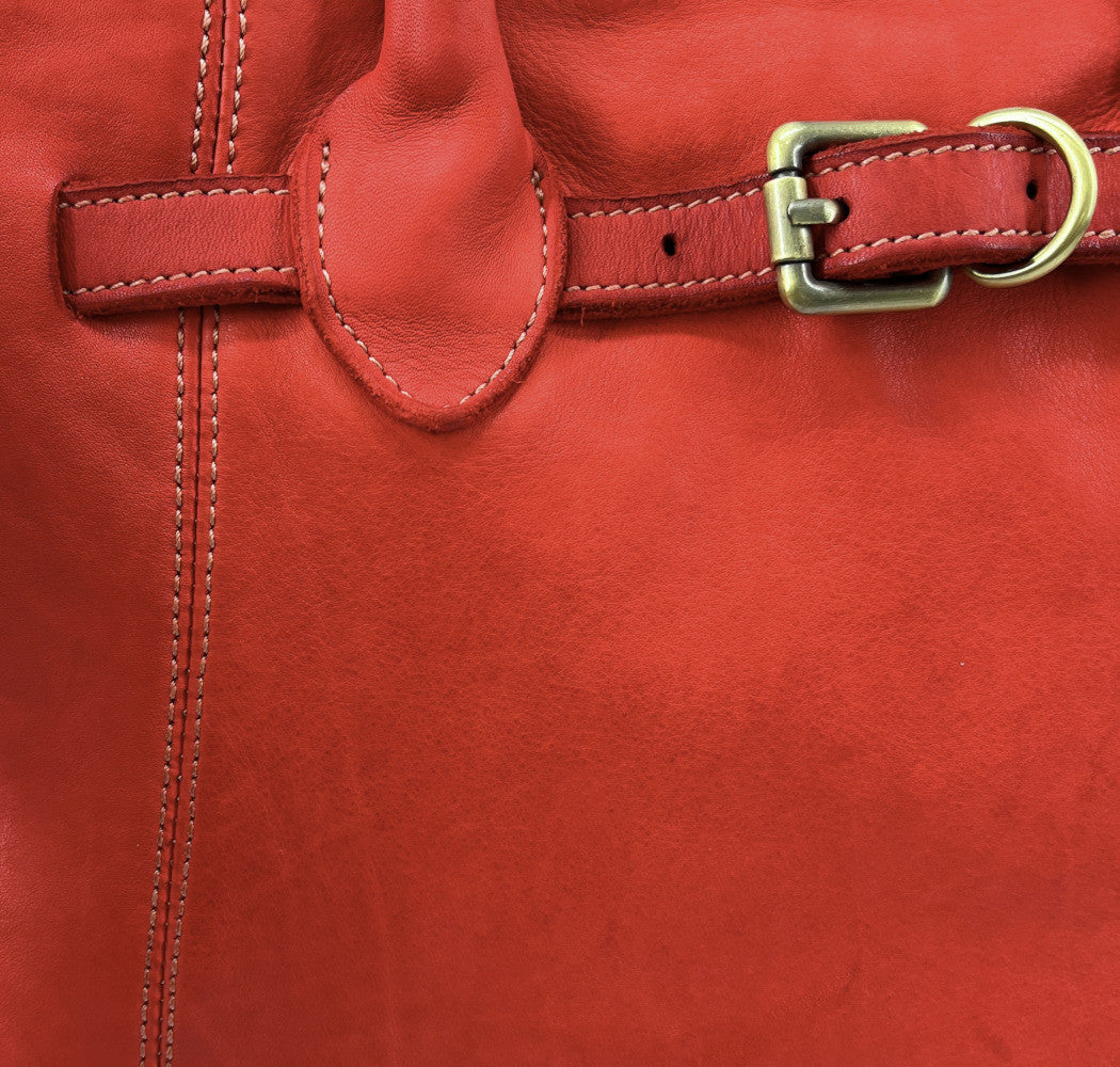 Grand sac cabas en cuir souple tannage végétal DEMETER Rouge garance