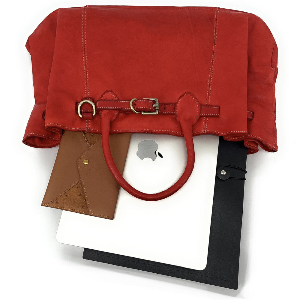 Grand sac cabas en cuir souple tannage végétal DEMETER Rouge garance