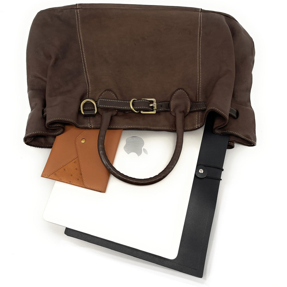 Grand sac cabas en cuir souple tannage végétal DEMETER Chocolat