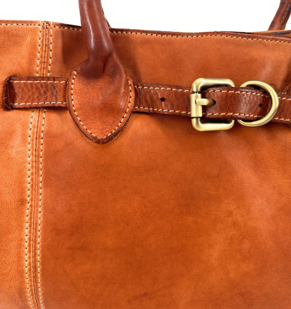 Grand sac cabas en cuir souple tannage végétal DEMETER Camel foncé