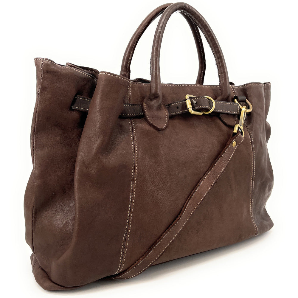 Grand sac cabas en cuir souple tannage végétal DEMETER Chocolat