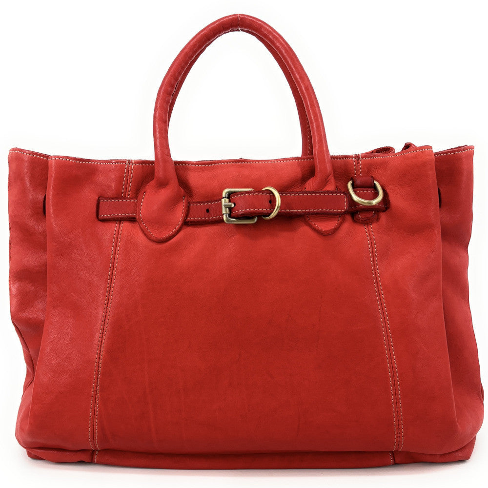 Grand sac cabas en cuir souple tannage végétal DEMETER Rouge garance