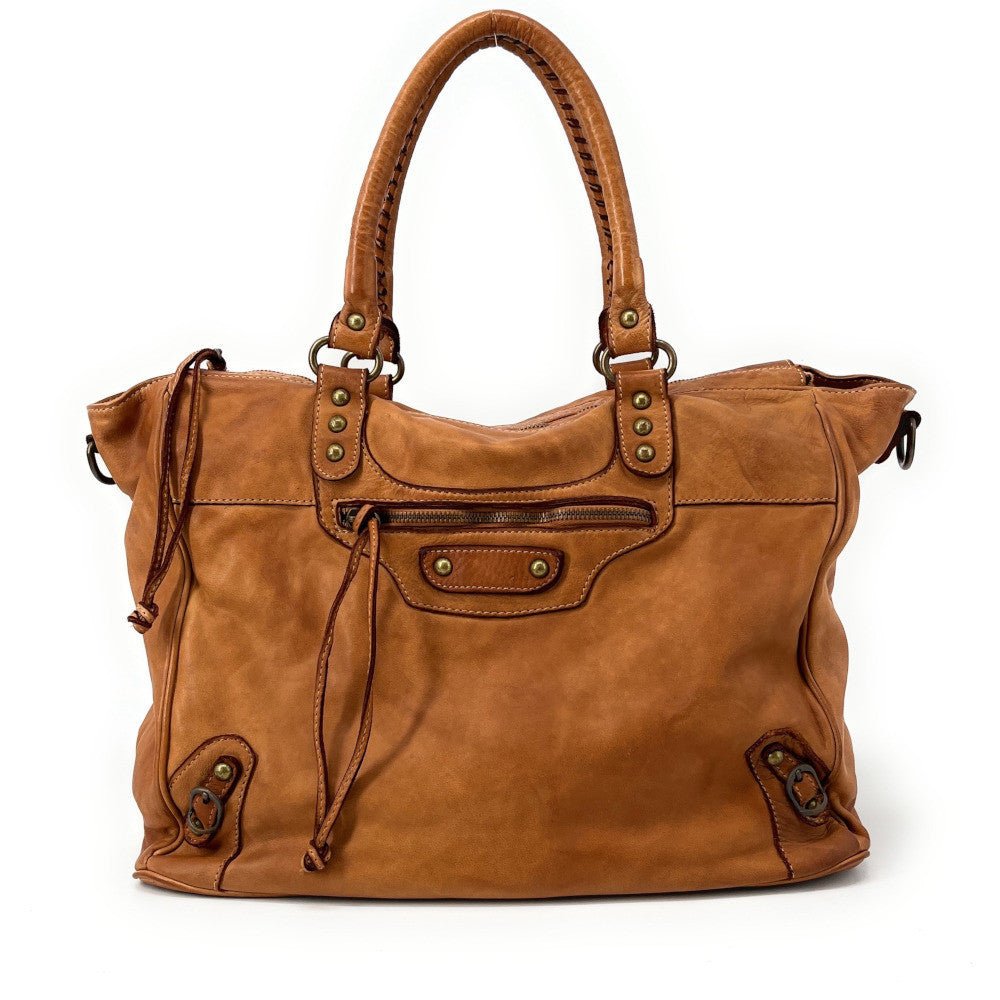 Sac cabas en cuir vintage MILADY Camel