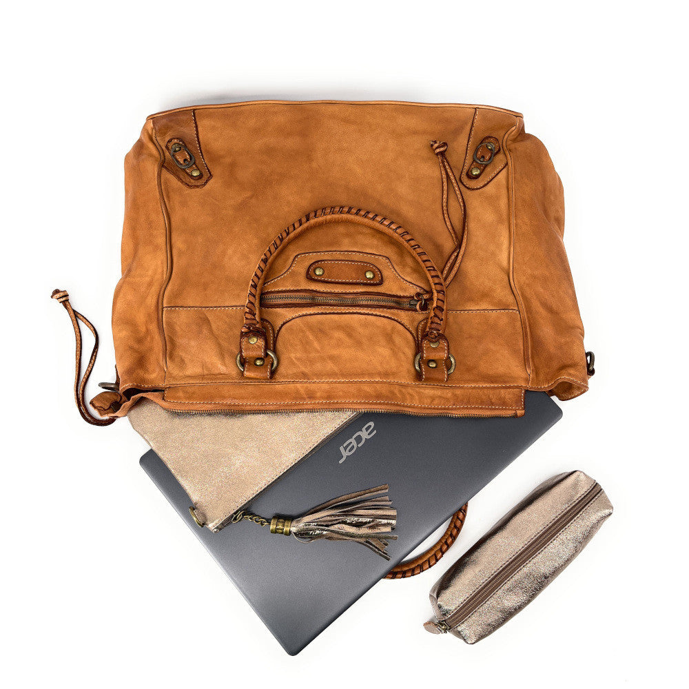 Sac cabas en cuir vintage MILADY Camel