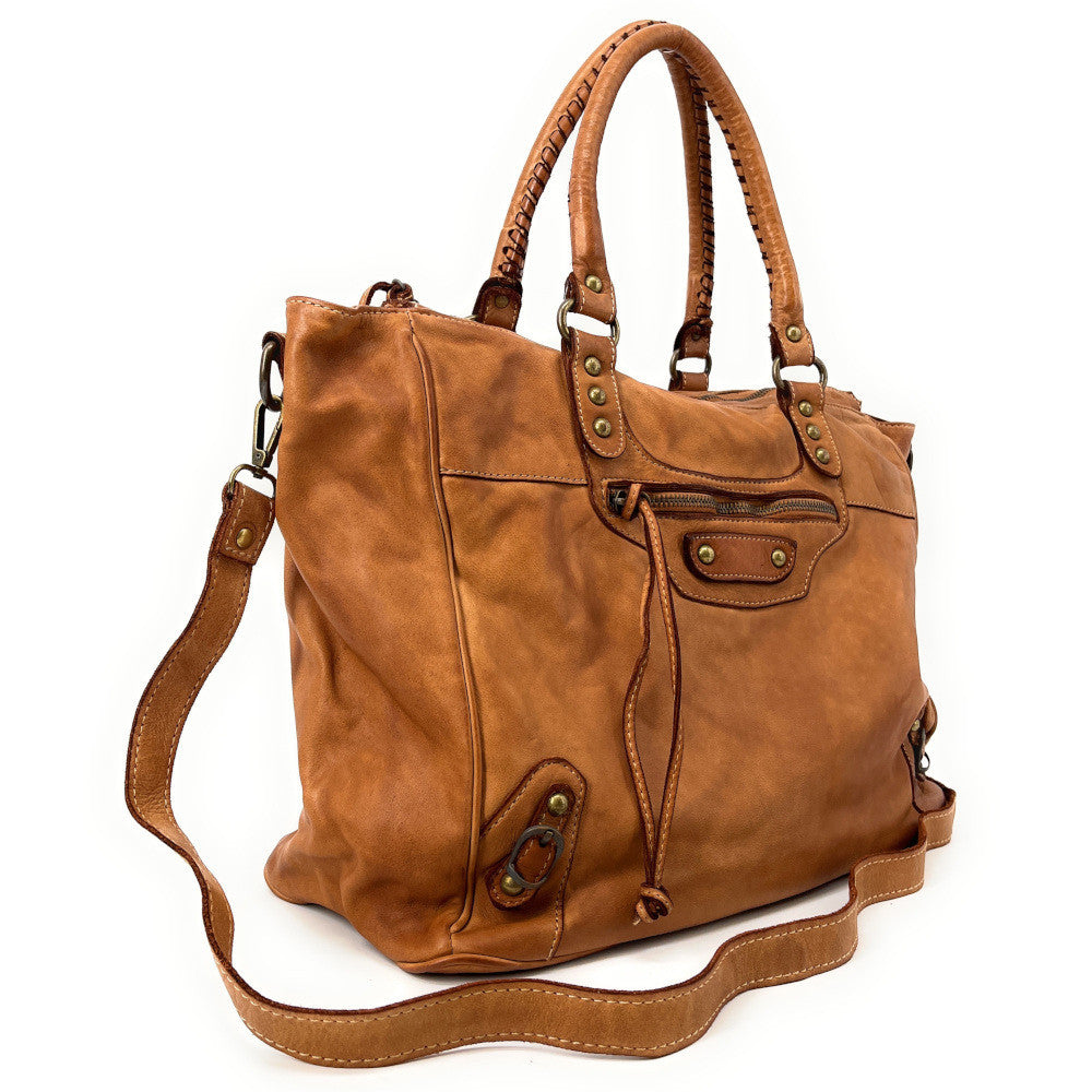 Sac cabas en cuir vintage MILADY Camel