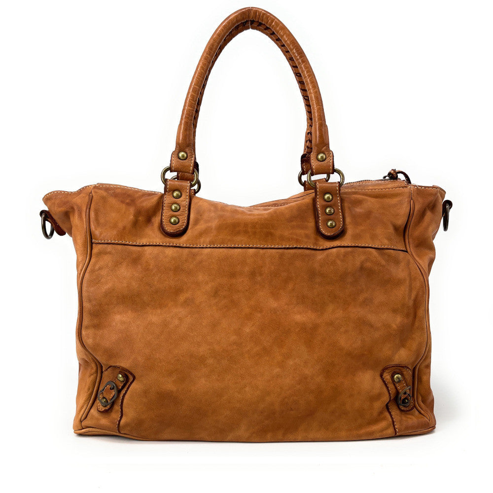 Sac cabas en cuir vintage MILADY Camel