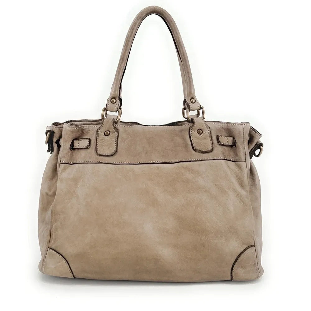 Sac cabas en cuir vintage MISS JEANNE Taupe clair
