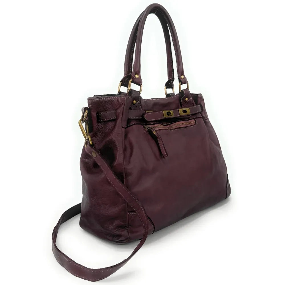 Sac cabas en cuir vintage MISS JEANNE Rouge bordeaux