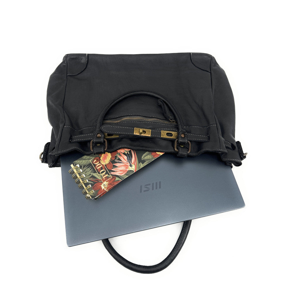 Sac cabas en cuir vintage MISS JEANNE Noir