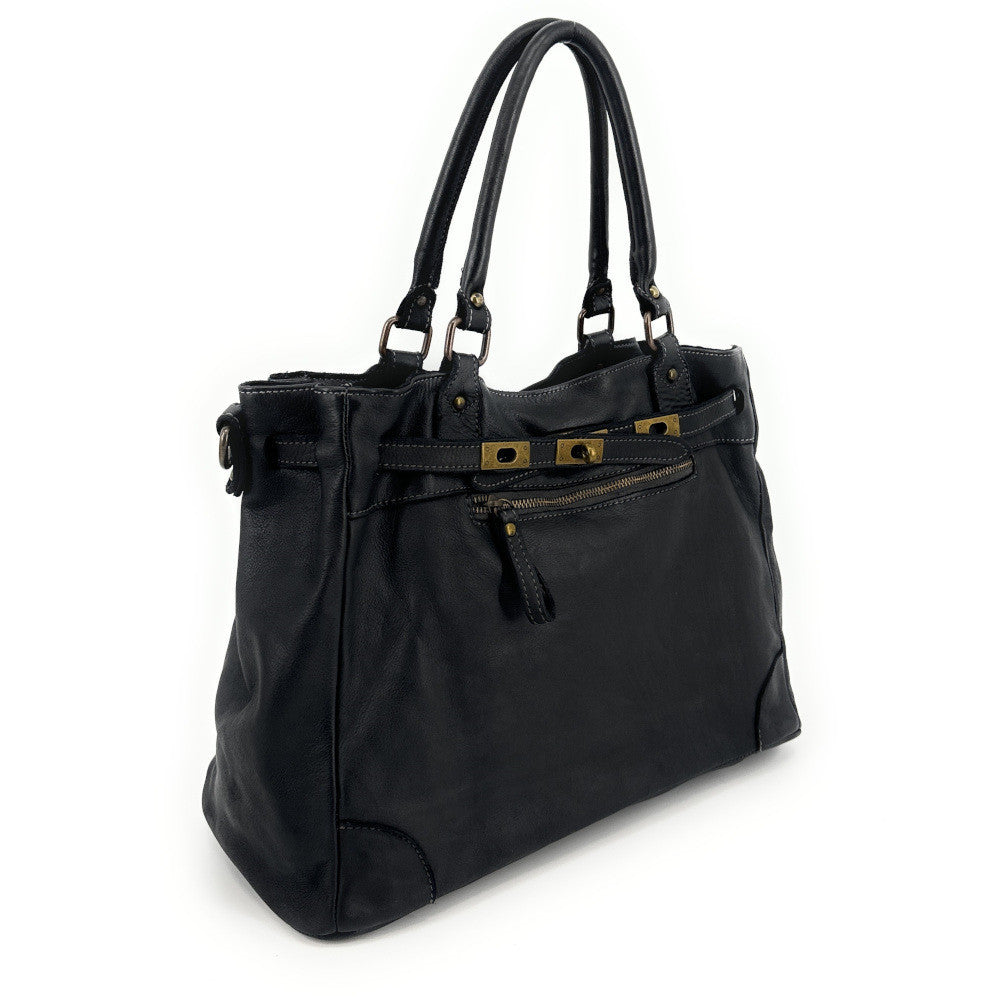 Sac cabas en cuir vintage MISS JEANNE Noir
