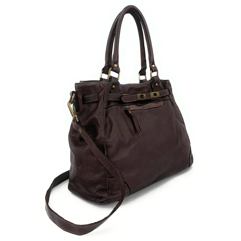 Sac cabas en cuir vintage MISS JEANNE Chocolat